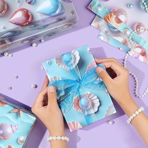 Miniatura 4 de Pineraap 12 hojas de papel de regalo de perlas, envoltura de regalo con estampado de perlas de concha, papel decorativo de arte para fiestas de