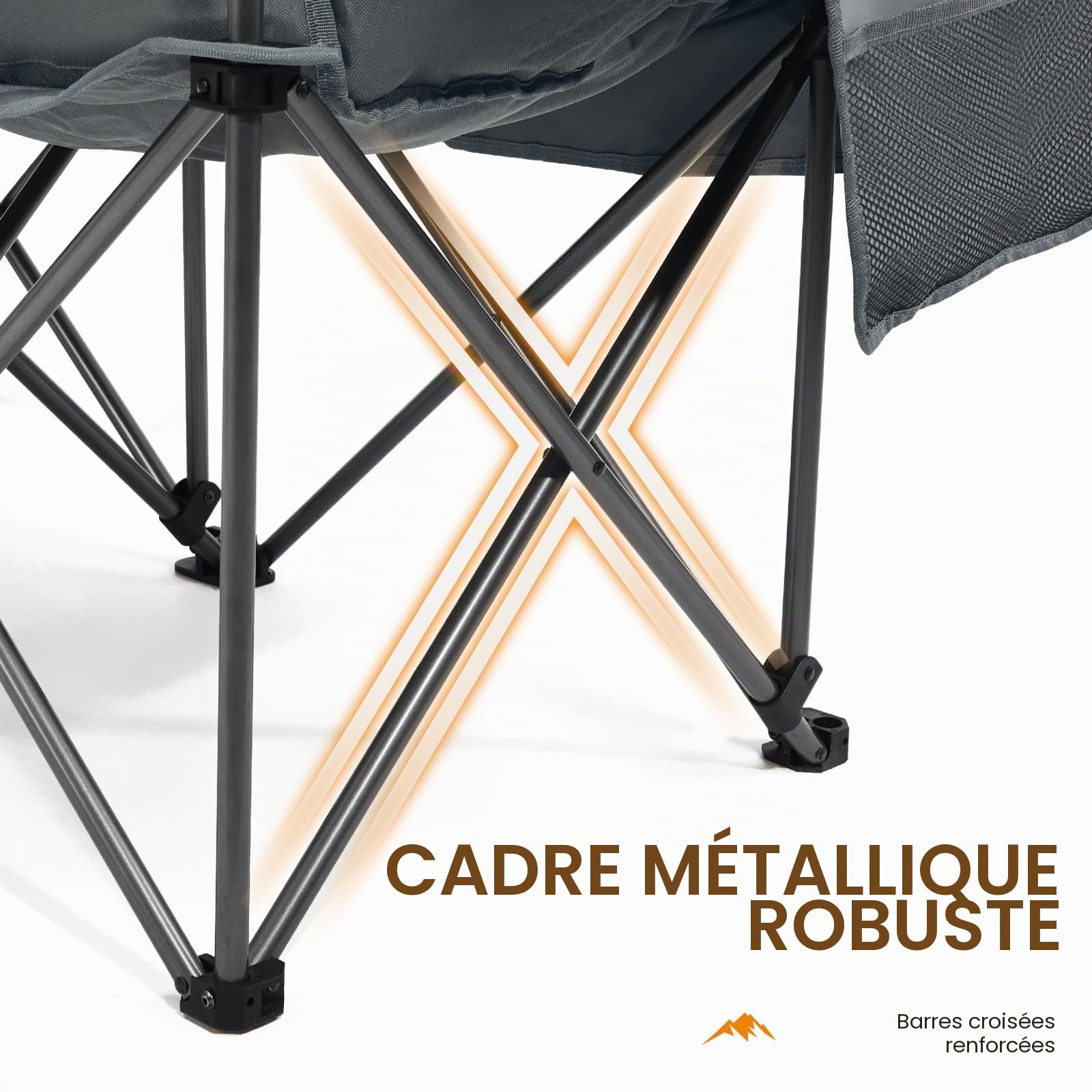 Portal Canapé de camping pliable à double rembourrage pour adultes – Grand fauteuil matelassé de luxe – Chaise géante pour festival, jardin, pelouse, pique-nique – Charge maximale