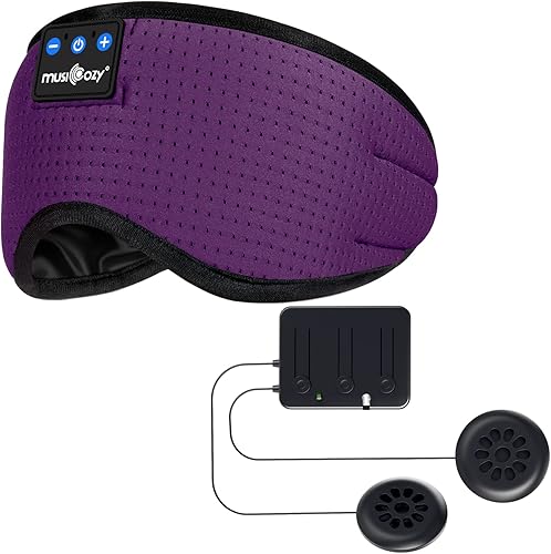 MUSICOZY Auriculares para dormir con diadema Bluetooth, máscara de ojos para dormir y módulo Bluetooth con altavoces y cable de carga