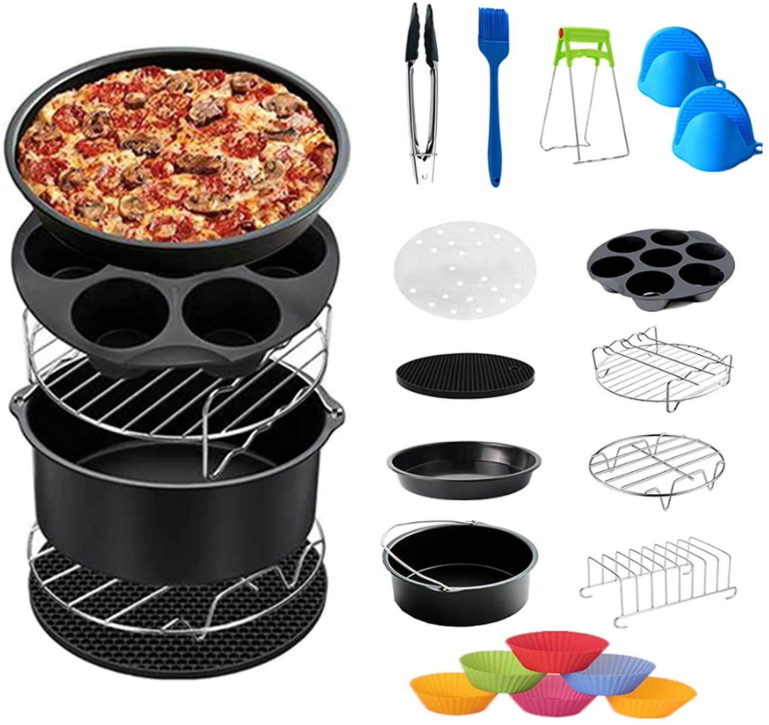 13 Pcs Air Fryer Accessories Set Instant Pots Accessories With Cake Barrel Pizza Pan And Cupcake Pan Fit All 3.2QT~5.8QT Power Air Fryer (Size : 6in)