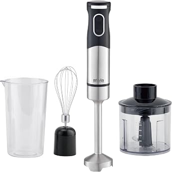 Edelstahl Stabmixer Set   Silva Homeline 700 Watt - 2 Geschwindigkeitsstufen - Multizerkleinerer Schneebesen & Messbecher - Extra Leiser DC Motor - 18.000 U/Min   Schwarz SMS 6502