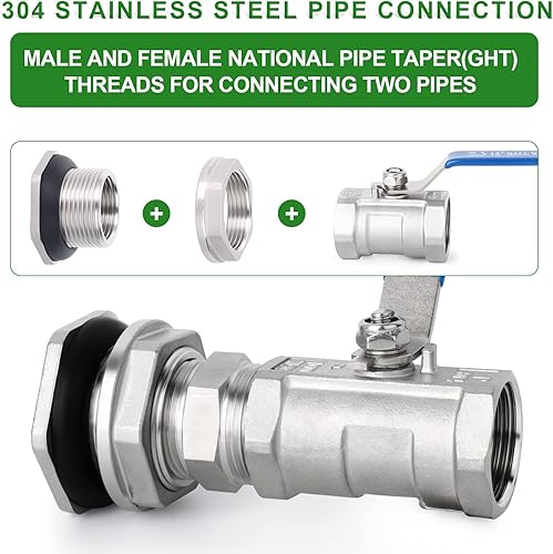 Vista 76 de TAISHER Adaptador de conector de tanque de mamparo de 1 pulgada de ABS blanco con tapones y junta para tanque de agua, barriles de lluvia, acuarios