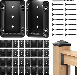 40 Pcs Deck Railing Bracket Connectors for 2"×4" (Actually 1.5"x3.5") Wood Post to Handrail Connection, Railing Connectors with 280 Pcs Galvanized Black Screws for Wooden Stair Fence Railings