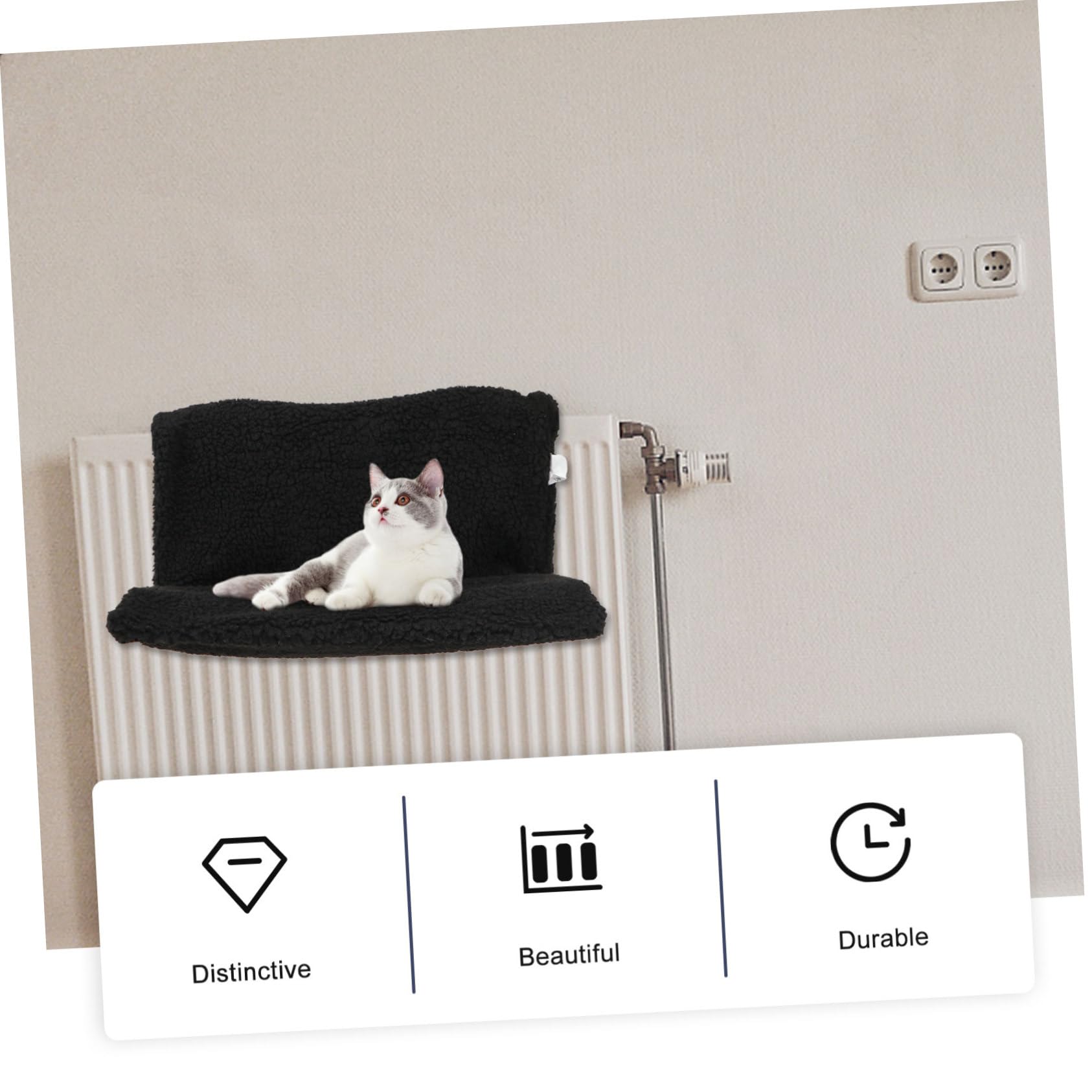 BESPORTBLE Hamac pour Chat à Suspendre Radiateur Coussin en Polaire Noir, Lit à Cadre Métallique Chaud pour l'hiver, Confortable pour Chats, Chatons et Petits Chiens en Intérieur