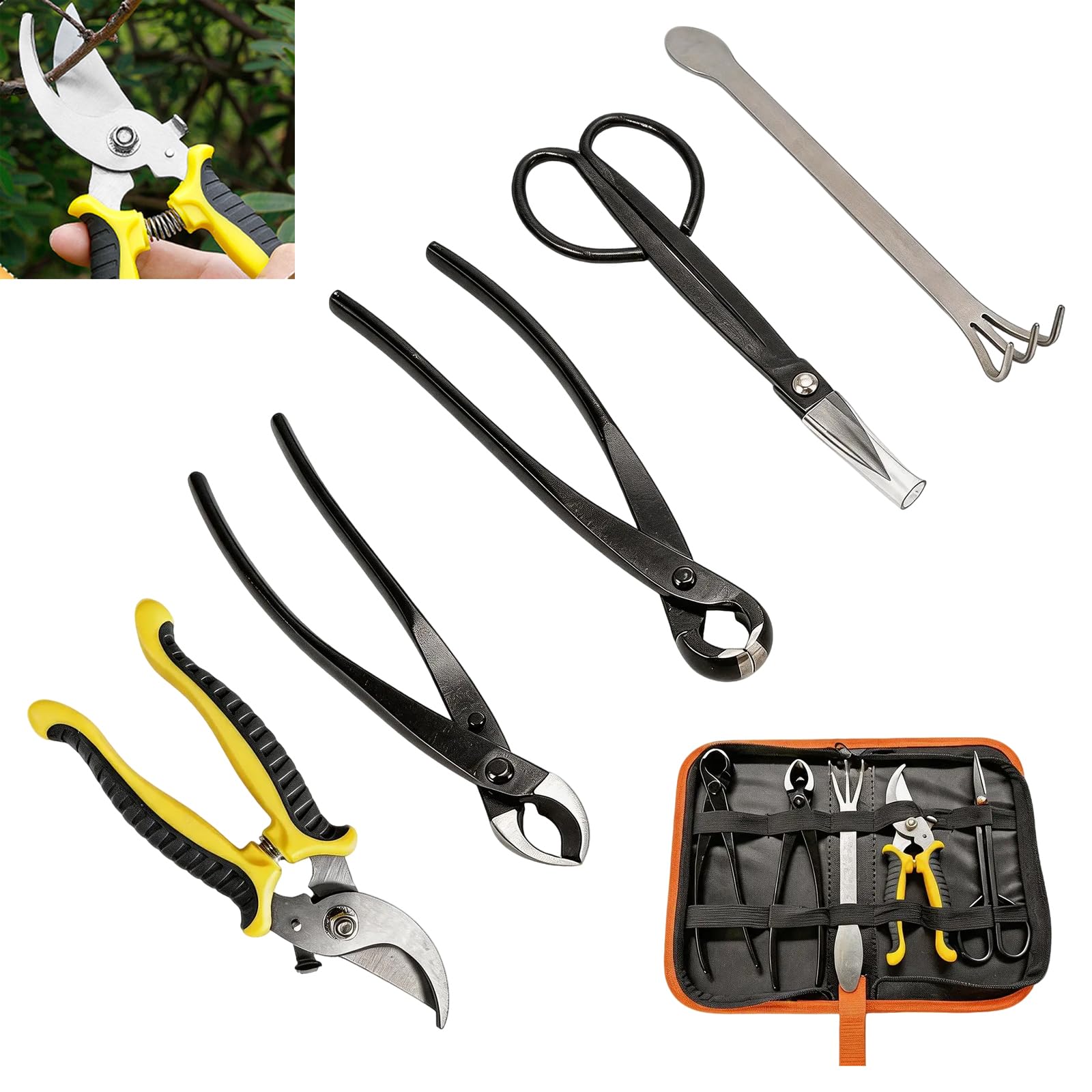 Juego De 6 Herramientas para BonsáI. Incluye Tijeras De Podar Tijeras para Hojas Herramienta CóNcava Rastrillo para BonsáI Y Bolsa De Transporte Herramientas De JardineríA para El Cuidado De BonsáIs