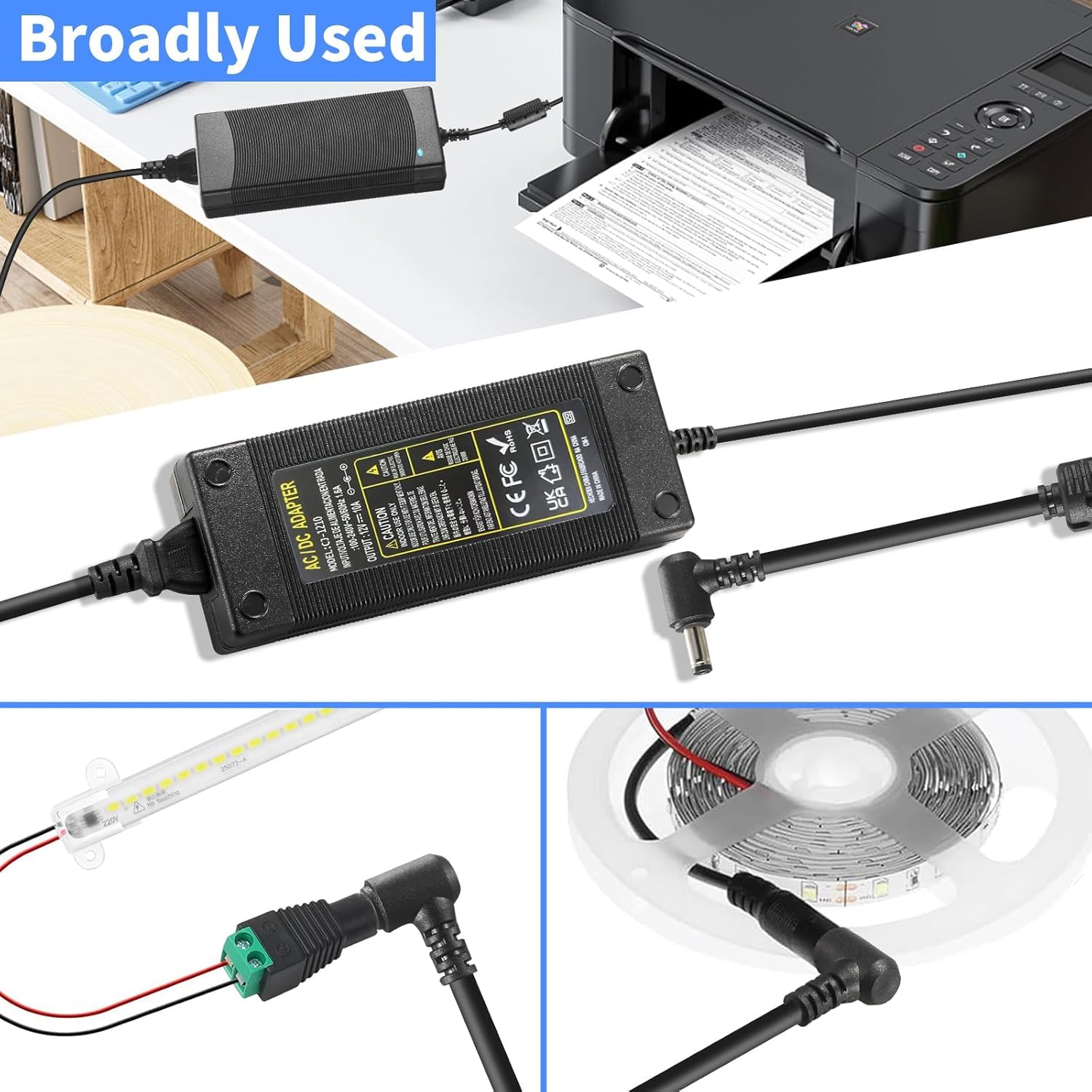 12V 10A Netzteil Adapter, AC 100-240V bis DC 12V 10A 120W Spannungswandler Netzadapter Konverter LED Trafo Transformator Stromversorgung 5,5 mm x 2,5/2,1 mm Stecker für LED Streifen CCTV-Kamera