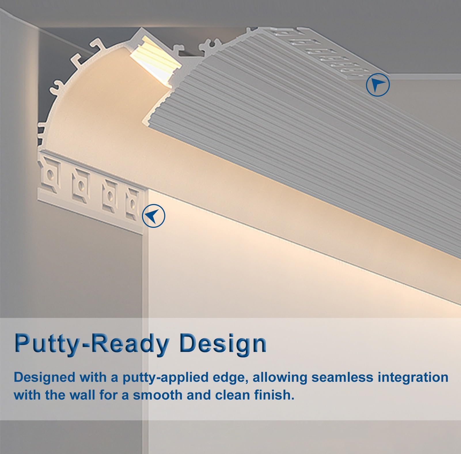 Upward Down Lighting Crown Molding White, Aluminum Cornice Moulding Trim with PC Diffuser Cover, Home Decor Ceiling Edge LED Channel Holder(1 m/3.3 ft)