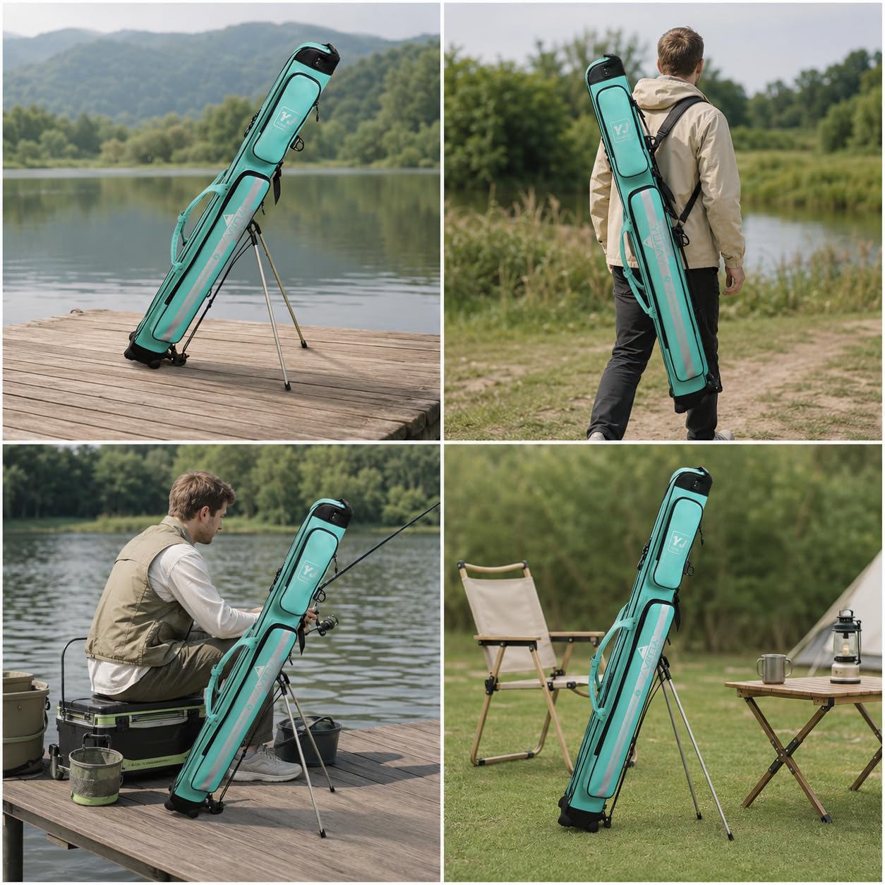 Borsa da Pesca Impermeabile con Supporto Integrato per Canna da Pesca e Accessori, Sacca Porta Canne da Pesca
