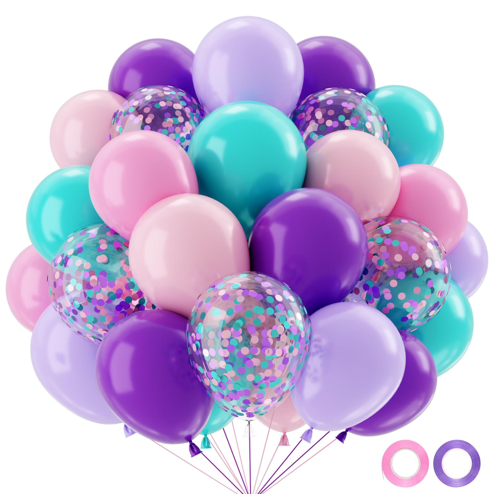 QIFU Pink And Purple Balloons-50Pcs Purple Pink And Blue Balloons,Confetti Latex Ballons For Girls Mermaid Birthday Baby Shower Engagement Princess Magic Theme Party Decoration