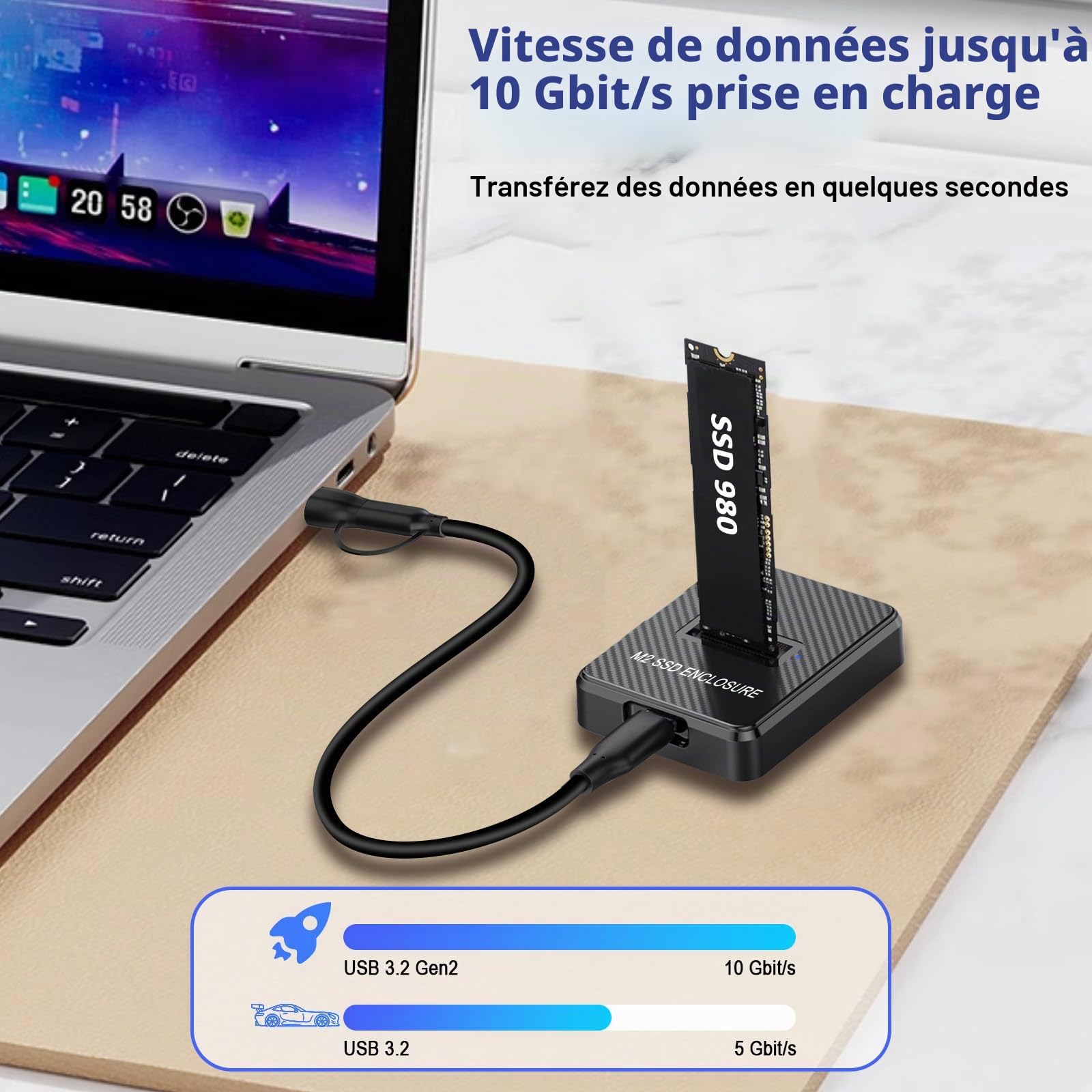 Station d'accueil M.2 NVMe SATA vers USB C 10 Gbit/s, adaptateur lecteur SSD externe pour clés M B+M 2280 2260 2242 2230