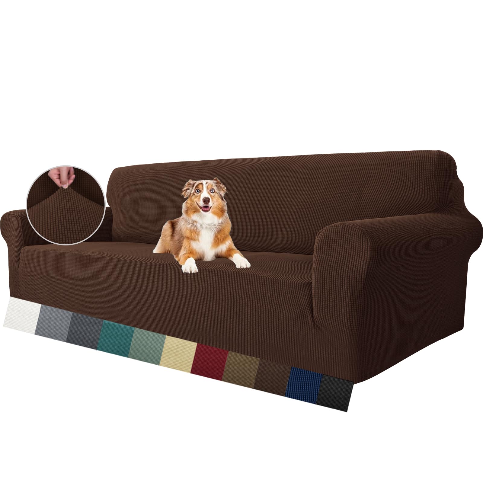 MAXIJIN Super Stretch Couch Cover for 4 Seater Couch, Extra Large Universal Sofa Covers Jacquard Spandex Pet Dog Furniture Protector Fitted Couch Slipcover (4 Seater, Coffee)