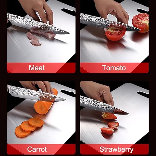 Miniatura 7 de Mojuoii Tabla de cortar de acero inoxidable para cocina, tabla de cortar de acero inoxidable 304, tabla de cortar de metal con acabado de borde con