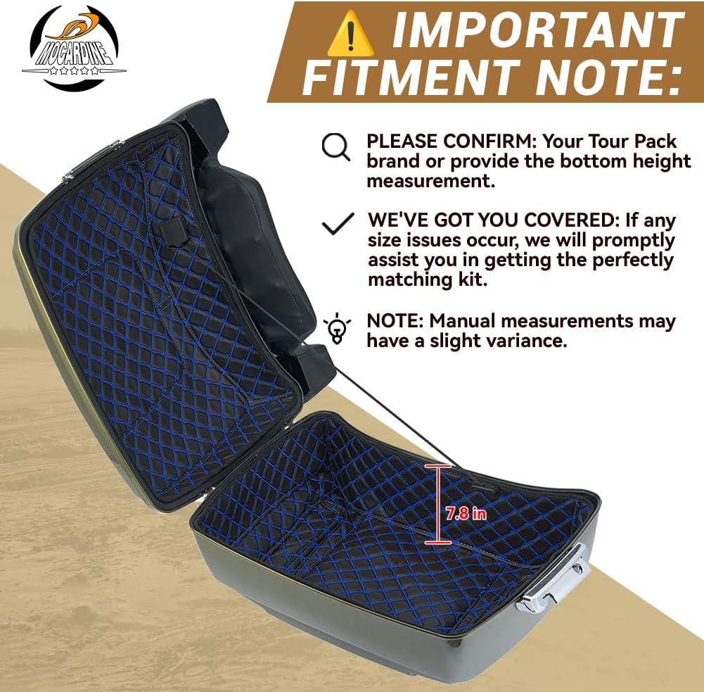 Tour Pack Liners Custom Stitching Liners Ideal for Harley King Tour Pack 2014-2026 Blue Thread Stitching Perfectly Fits Our Tour Pack
