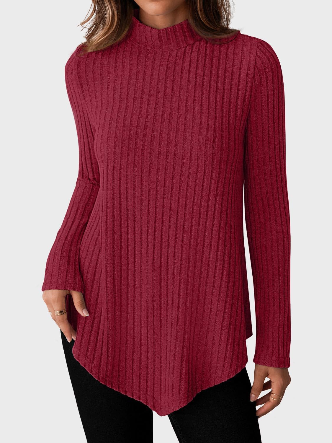 JUSTFASHIONNOW Mock Turtleneck Tops for Women Cozy Sweaters Trendy Long Sleeve Shirts Tunic Tops to Wear with Leggings - Image 4