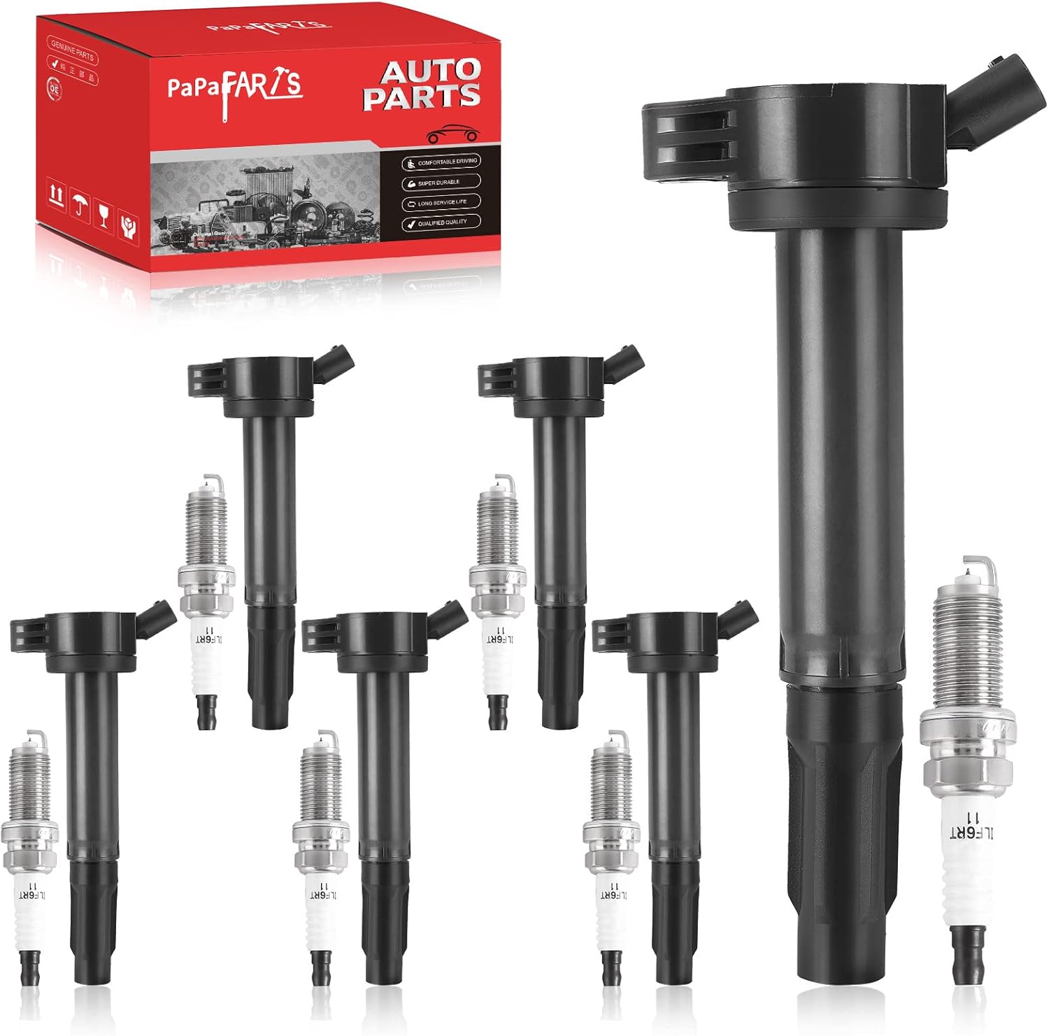 PAPAPARTS Set of 6 Ignition Coil Pack UF487 and Iridium Spark Plug Compatible with Toyota Avalon Highlander Camry Sienna Venza Lexus IS350 RX450h ES350 2.5L 3.5L