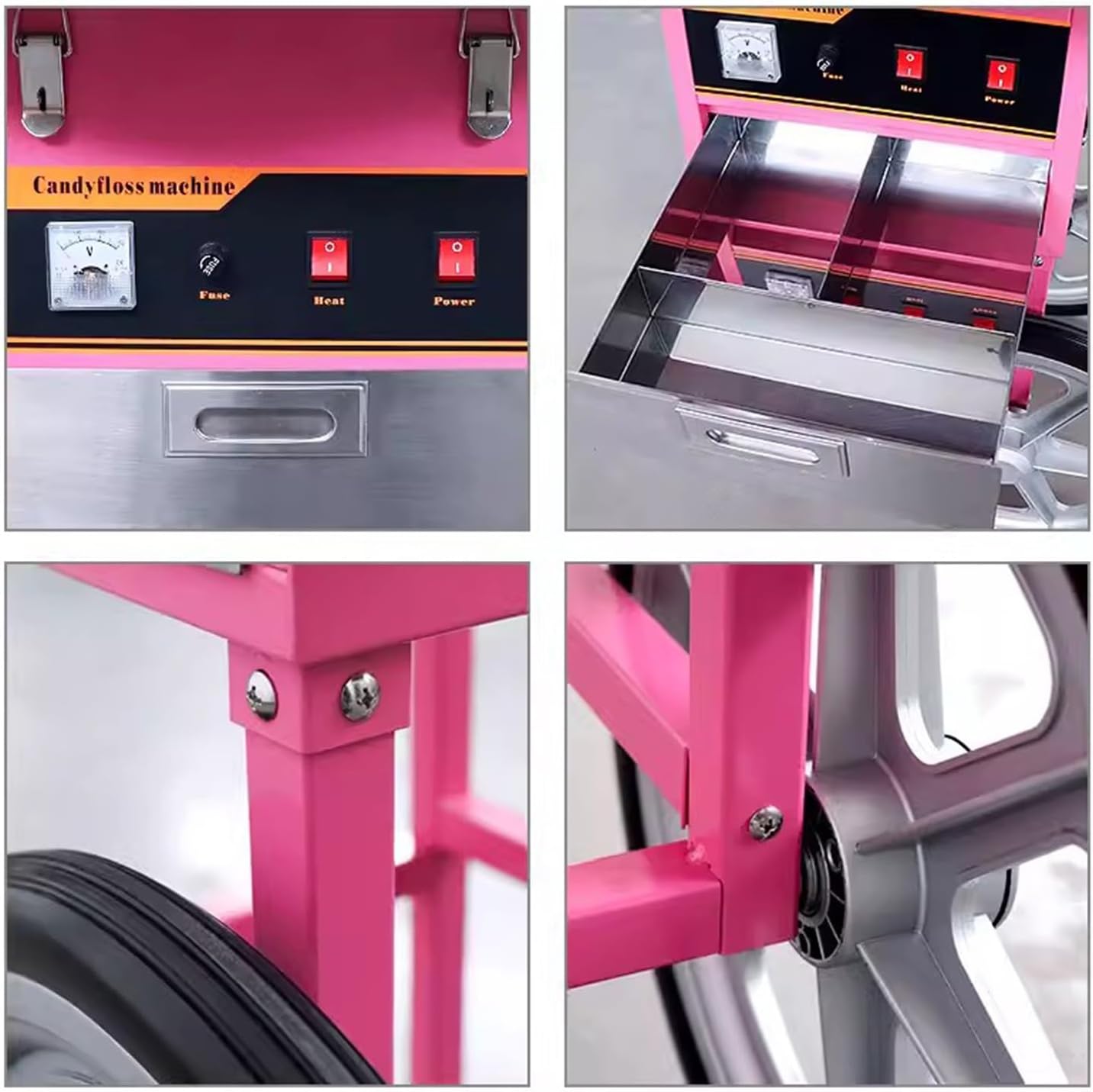 Electric Cotton Candy Machine with Cart 1000W Commercial Floss Maker with Stainless Steel Bowl Scoop and Drawer