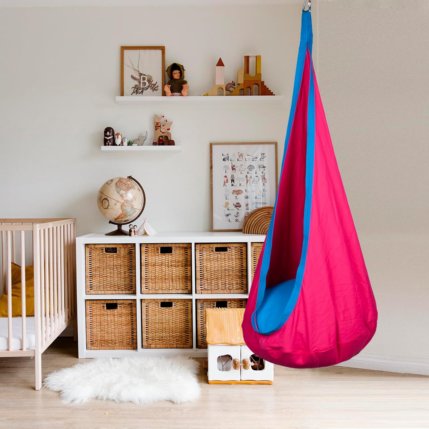 Kids Pod Swing Hanging Seat Child Hammock Chair Indoor and Outdoor Sensory Swing 100% Cotton Loading Capacity 170 lbs (Pink) - Image 6