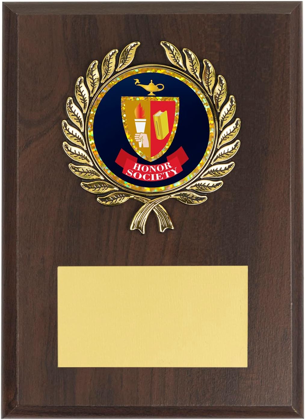 SHOP AWARDS AND GIFTS Customizable Honor Society Trophy Plaque Award for School, Student, Academic Achievement, Personalized Custom Engraved 5x7 Inch, Walnut Finish, Includes Personalization