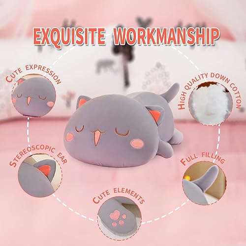 Miniatura 6 de FUYU Animales de peluche de gato, almohada de felpa suave de gato kawaii, juguete de animal de peluche, regalos para niños y niñas, decoración de