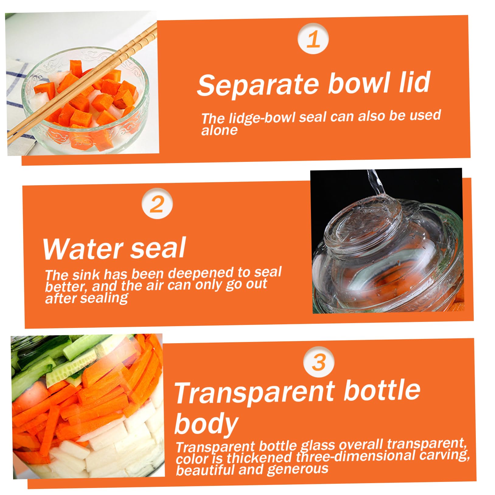 Récipients à Kimchi, Récipient à Cornichons 1, 5 L Pot de Fermentation de Qualité Alimentaire Récipients Kimchi Traditionnels avec Bouchon Bol Pot en Verre Transparent avec Couvercle Kit Ferme