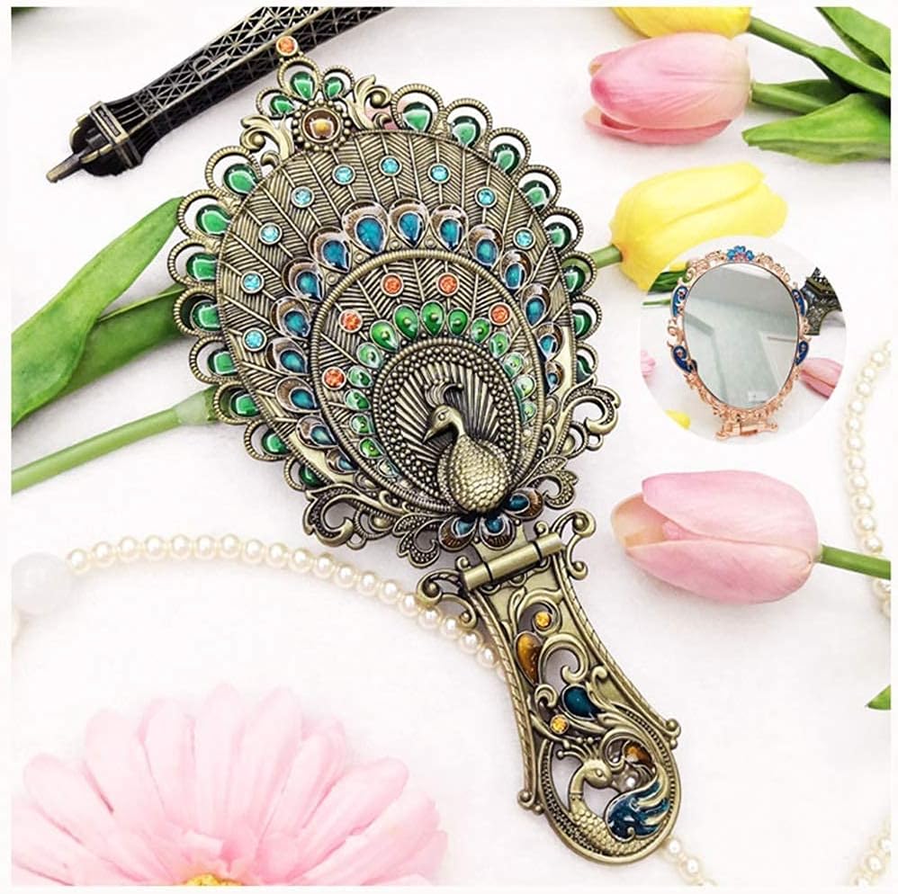Mirror Ladies Vintage Fold Makeup Mirror Vanity Mirror Mini Travel Retro Vintage Handle Both Use of Hand Held Travel Mirror and Dressing Table Mirror Mirror Mini Hand Mirror Creative Gifts