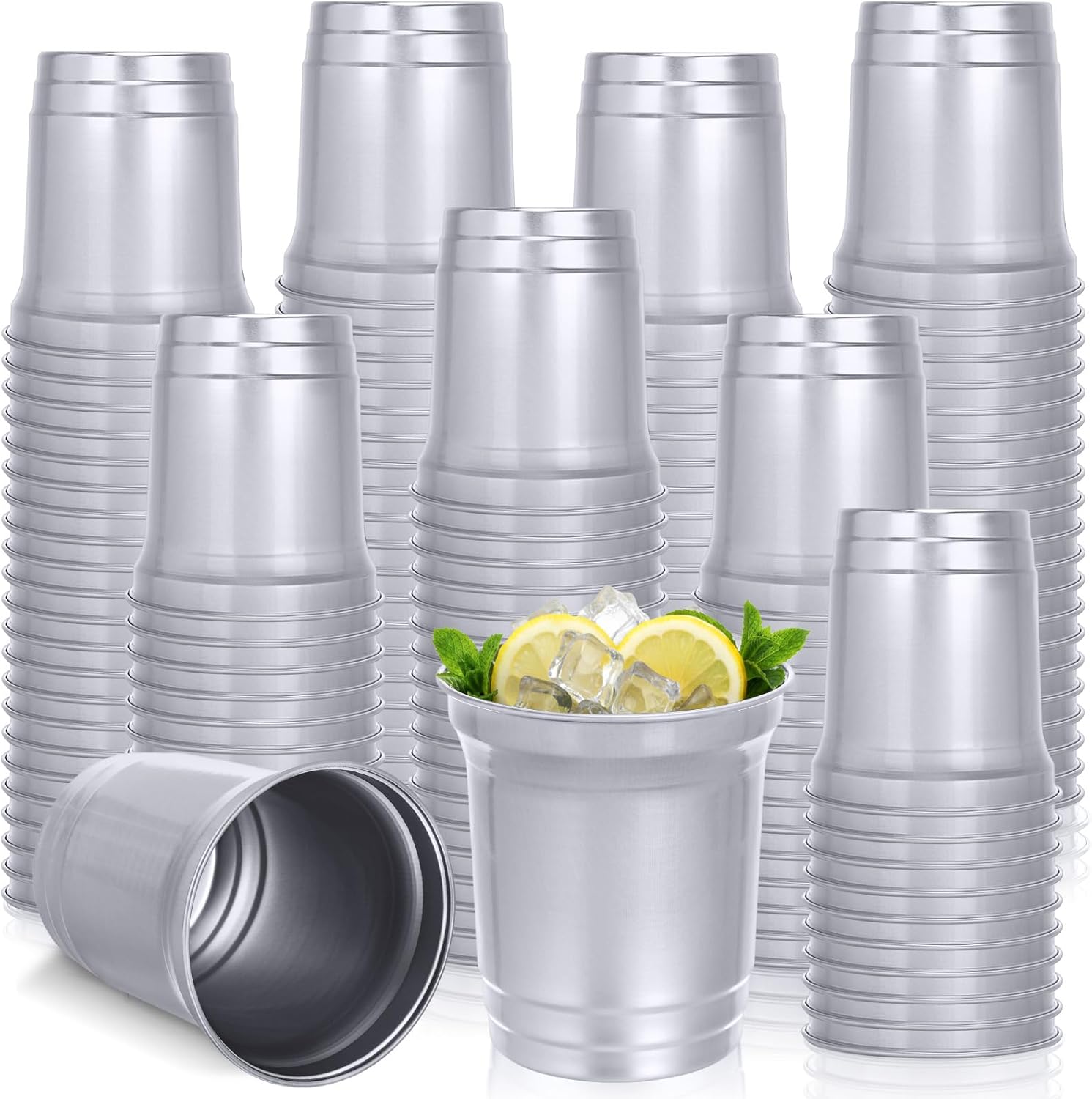 100 Pcs Aluminum Cups Bulk Silver 12 Oz Metal Recyclable Aluminum Drinking Cups Disposable and Reusable Cold Drinks Coffee Beers Cup for Outdoor Events Family Festival Party