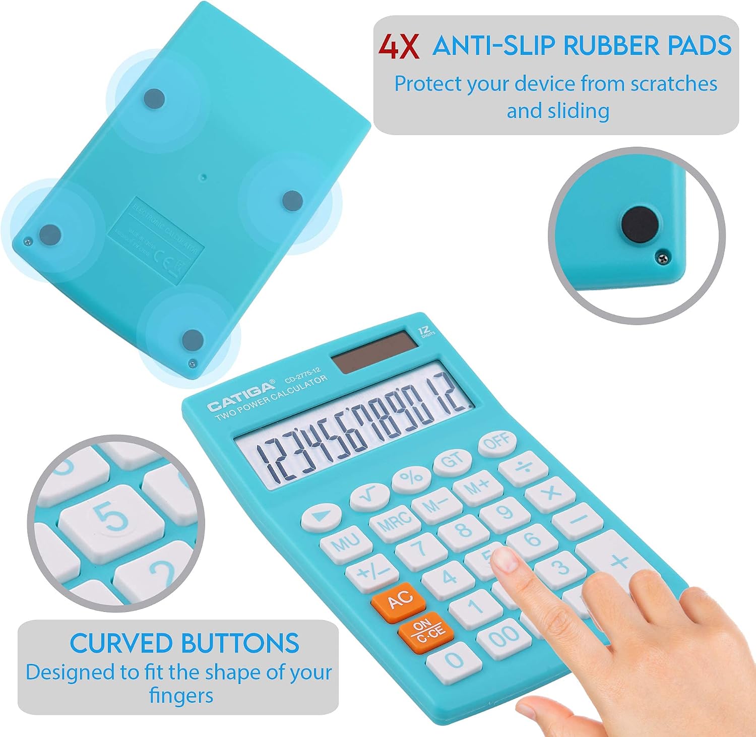 Desktop Calculator with 12 Digit LCD Display Screen, Home or Office Use, Easy to Use with Clear Display/Memory Functions, CD-2775 (Light Blue)