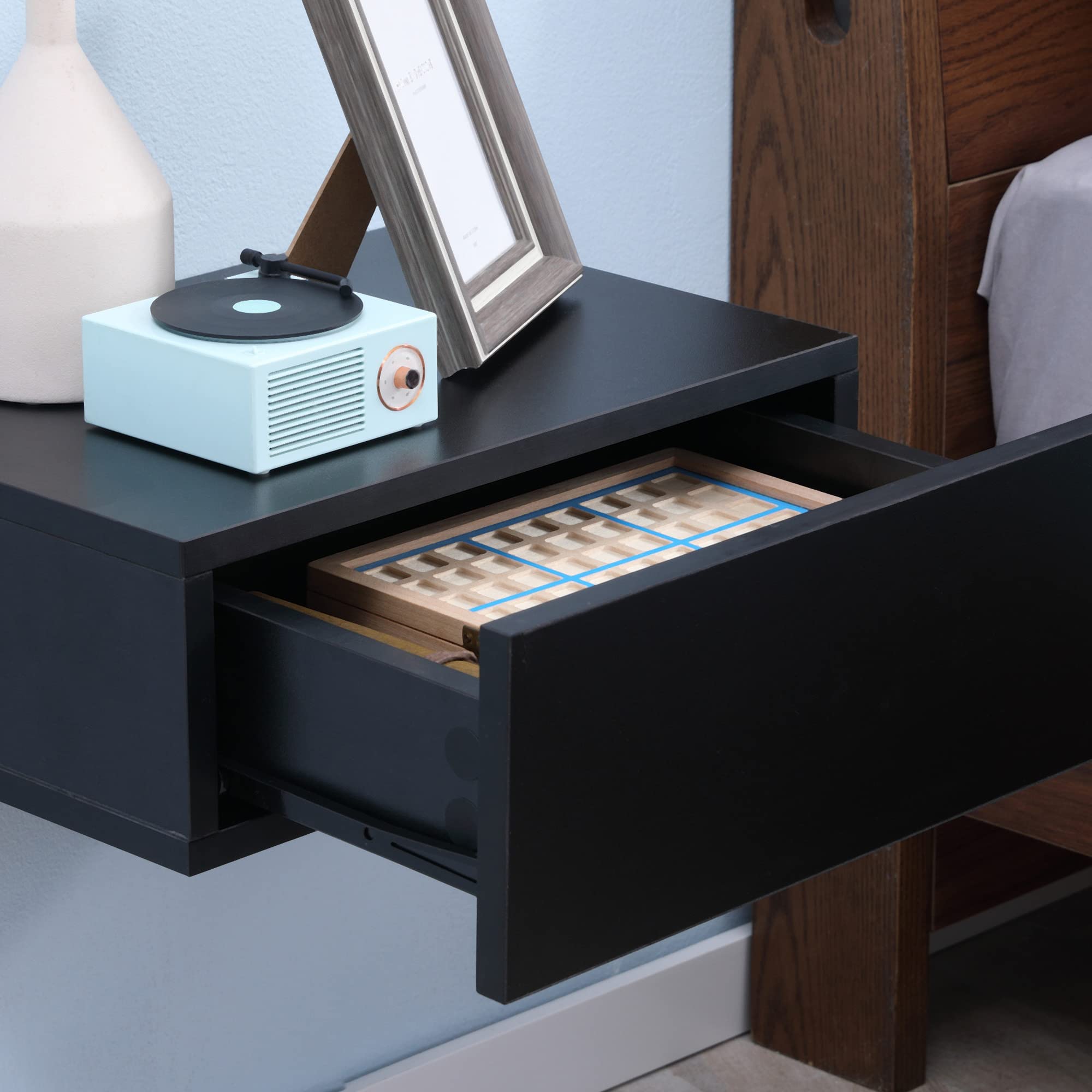 HOMCOM Set 2 Comodini Sospesi con Cassetti, Comodini Camera da Letto in Truciolato, Stile Moderno, 40x30x15 cm, Nero