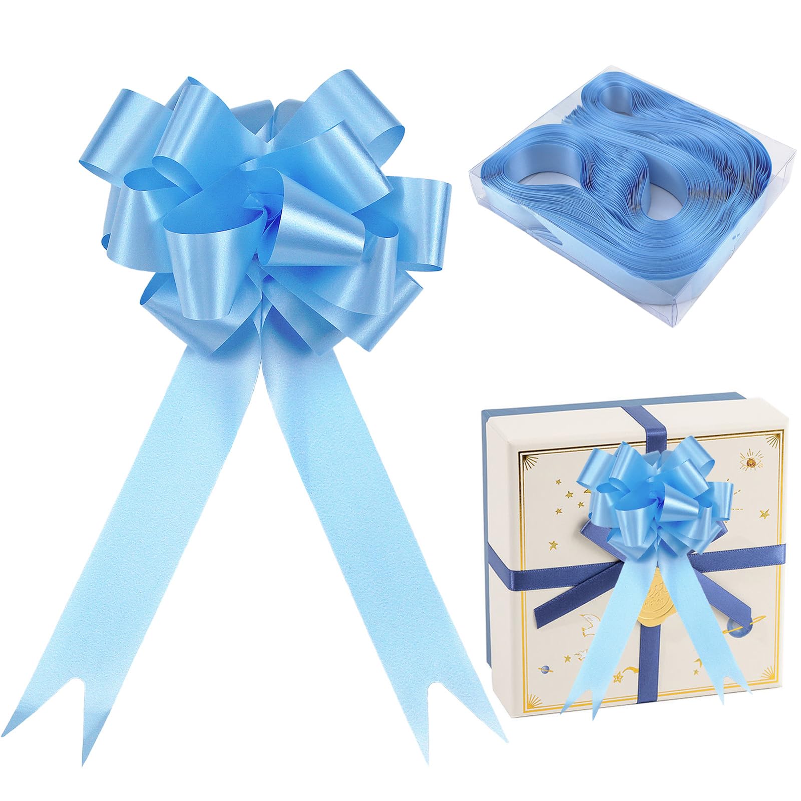 YankMooM 30Pcs Large Pull Bows,Blue Pull Bows for Gift Wrapping Pull Ribbon Bows Gift Wrap Bows for Gift Wrapping Flower Presents Basket Birthday Wedding Christmas Party