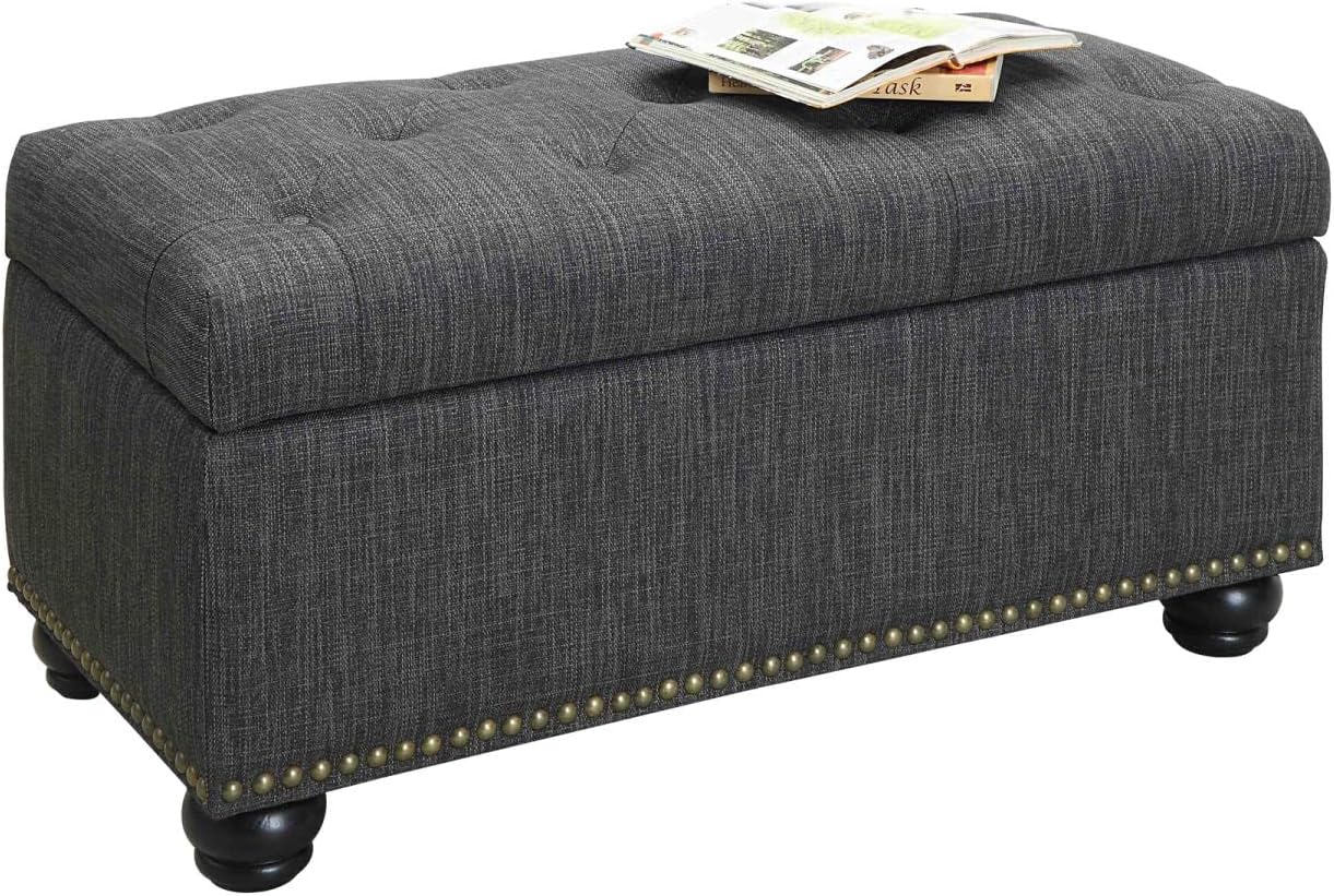 Convenience Concepts Designs4Comfort 7th Avenue Ottoman Bench 35.5" - Modern Upholstered Footstool & Seat with Hinged Lid & Storage, for Living Room, Bedroom, & Entryway, Dark Charcoal Gray Fabric