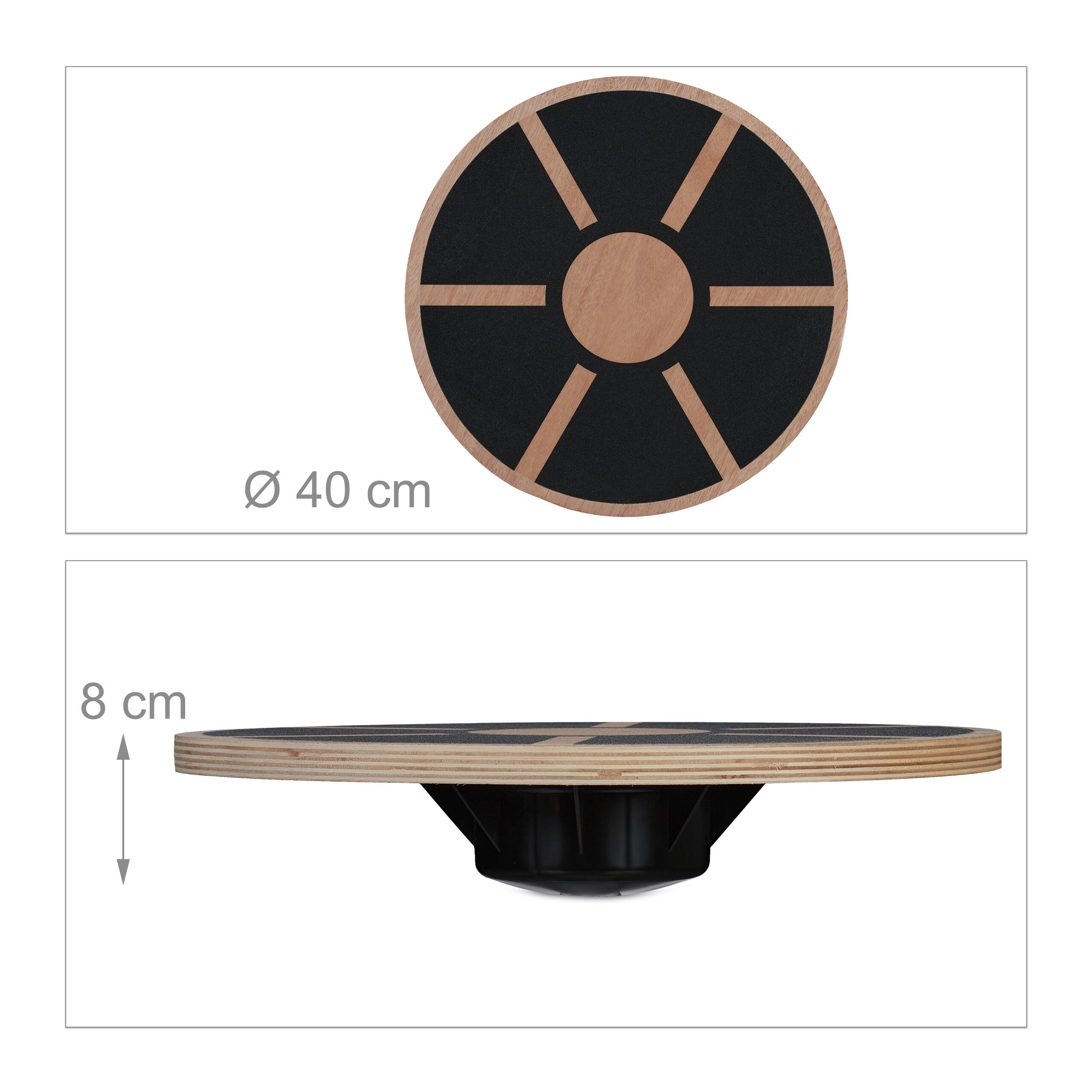 Relaxdays Balance Board, Tavoletta Propriocettiva, Allenamento Total Body, Pedana Fitness in Legno 8x40 cm, Marrone Nero