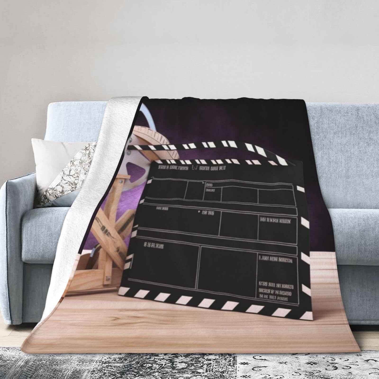 Couverture en micro-polaire douce premium au design de clapperboard de cinéma