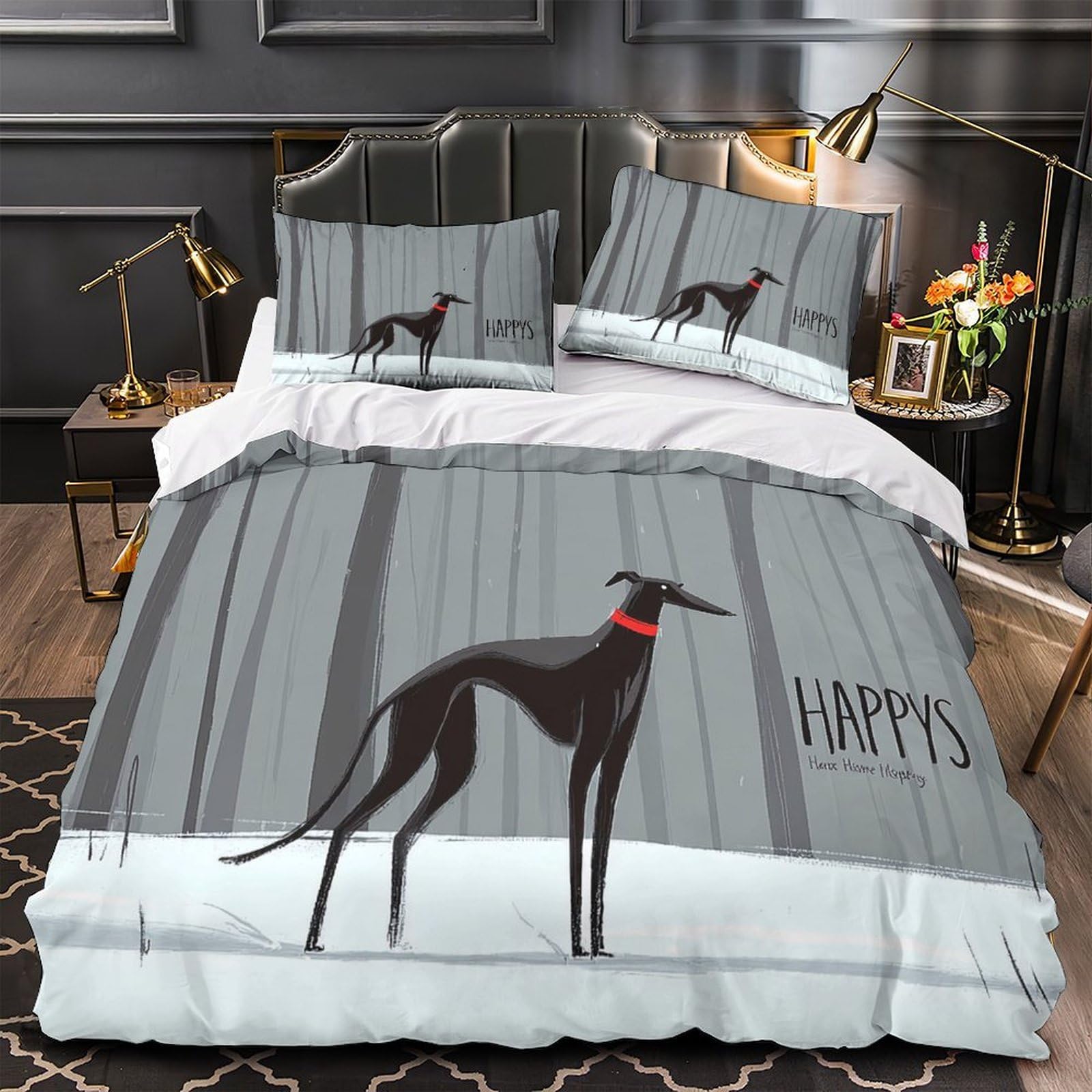 Housse de couette lévrier 3D pour chambre d'ado literie douillette 135x200