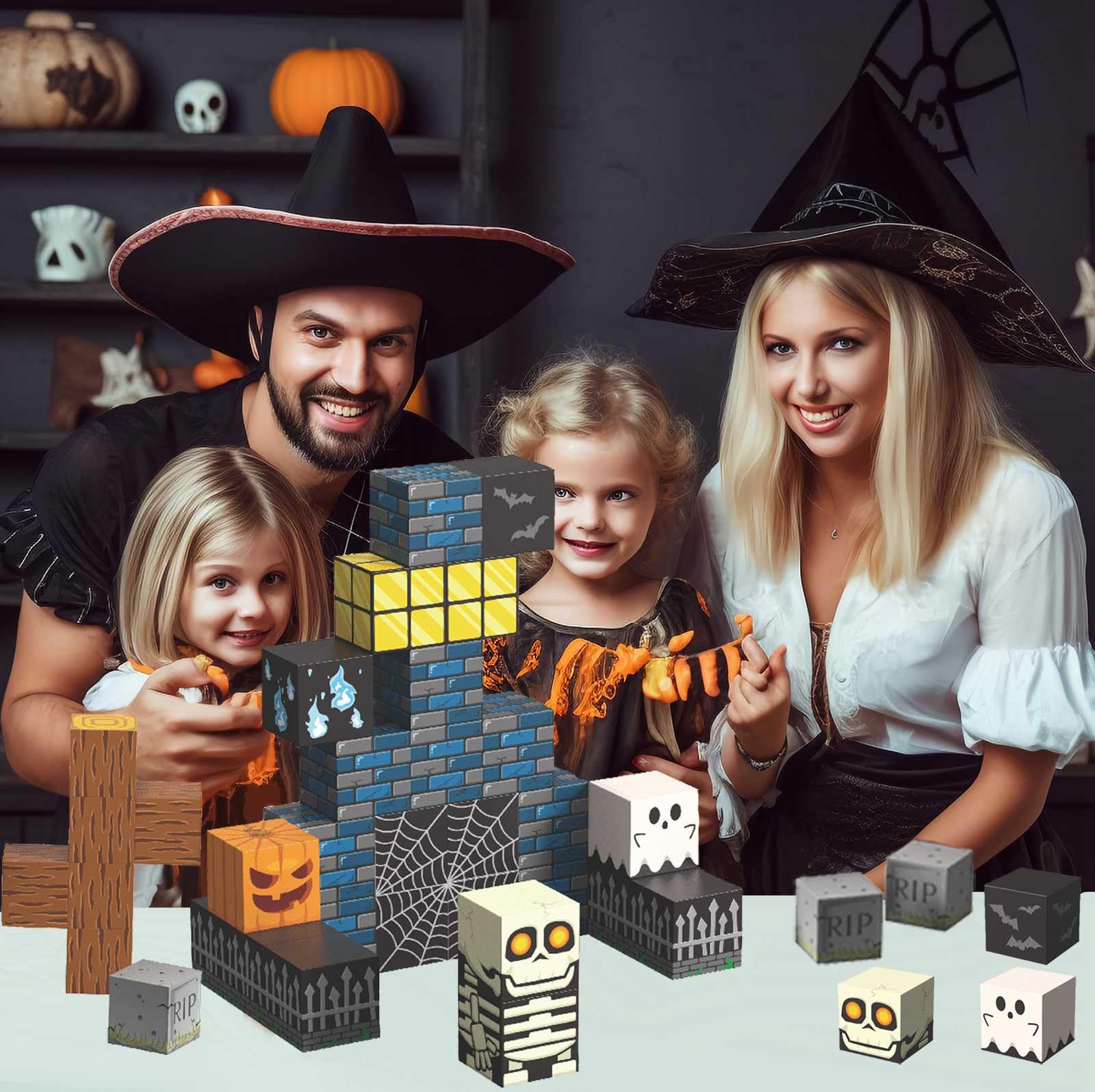 Amazon.com: amdohai Magnetic Blocks Kids Skeleton Toy Spooky Town