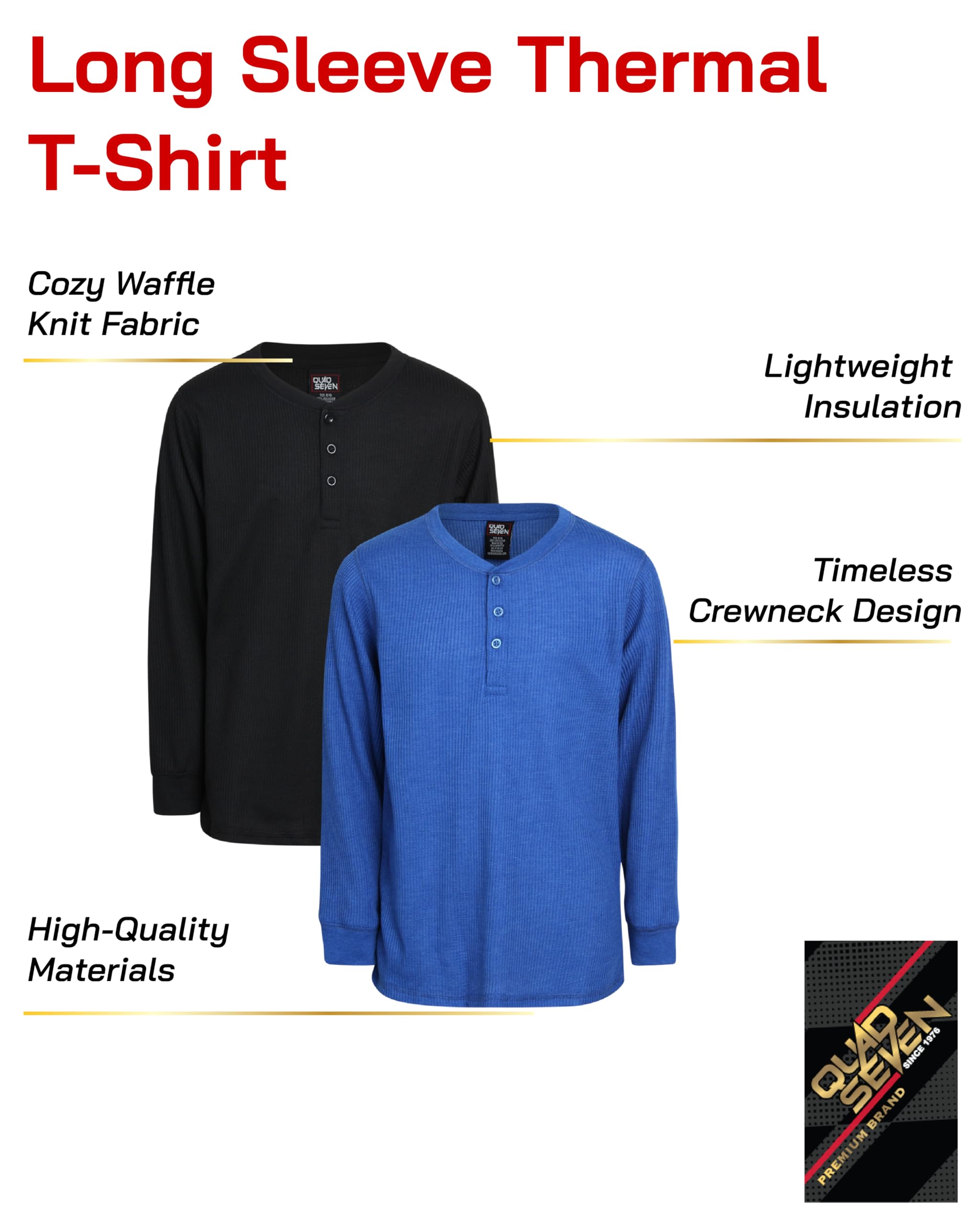 Quad Seven Camicia da ragazzo – Confezione da 2 magliette termiche a nido d'ape con scollo a V o Henley a maniche lunghe – camicia strato base per ragazzi (8-18)