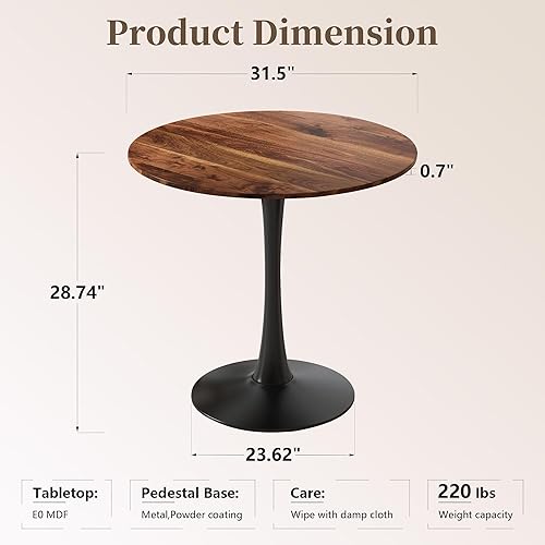 Miniatura 2 de Mesa de comedor redonda de 31.5 pulgadas, mesa de tulipanes de mediados de siglo con base de pedestal de metal, mesa de ocio moderna para espacios
