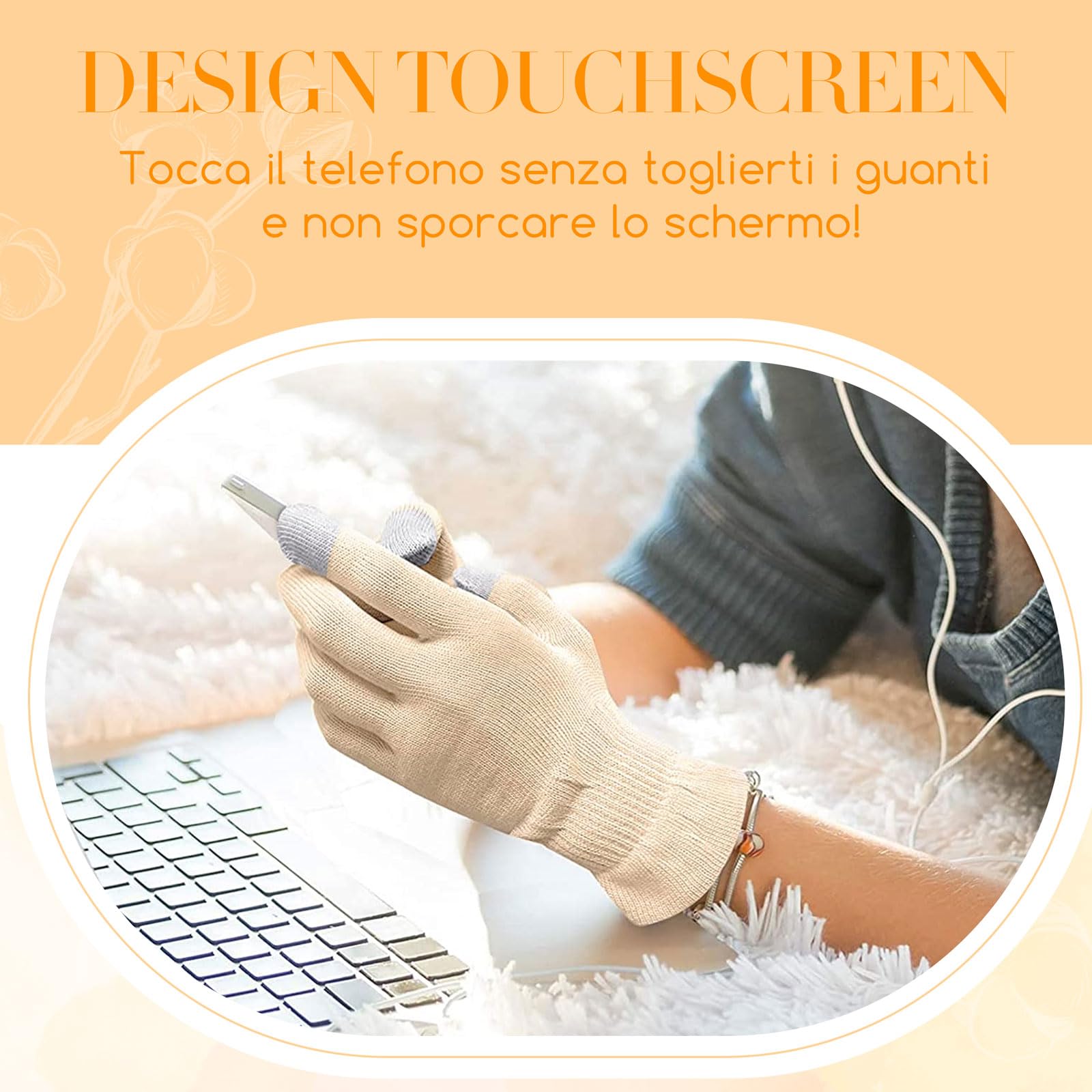 Guanti in Cotone per Eczema con Dita Touchscreen | Guanti Idratanti per Mani Secche, SPA, Cura Delle Mani(2 Paia)