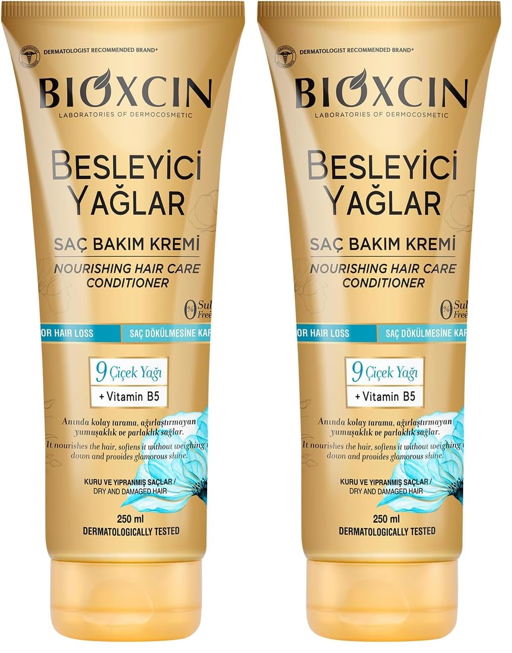 Bioxcin Besleyici Saç Bakım Kremi – 9 Çiçek Yağı, B5 Vitamini ve BioComplex B11 İçeren Yoğun Nemlendirici Krem – 250 ml – Kuru ve Yıpranmış Saçlar İçin (2 paketi)