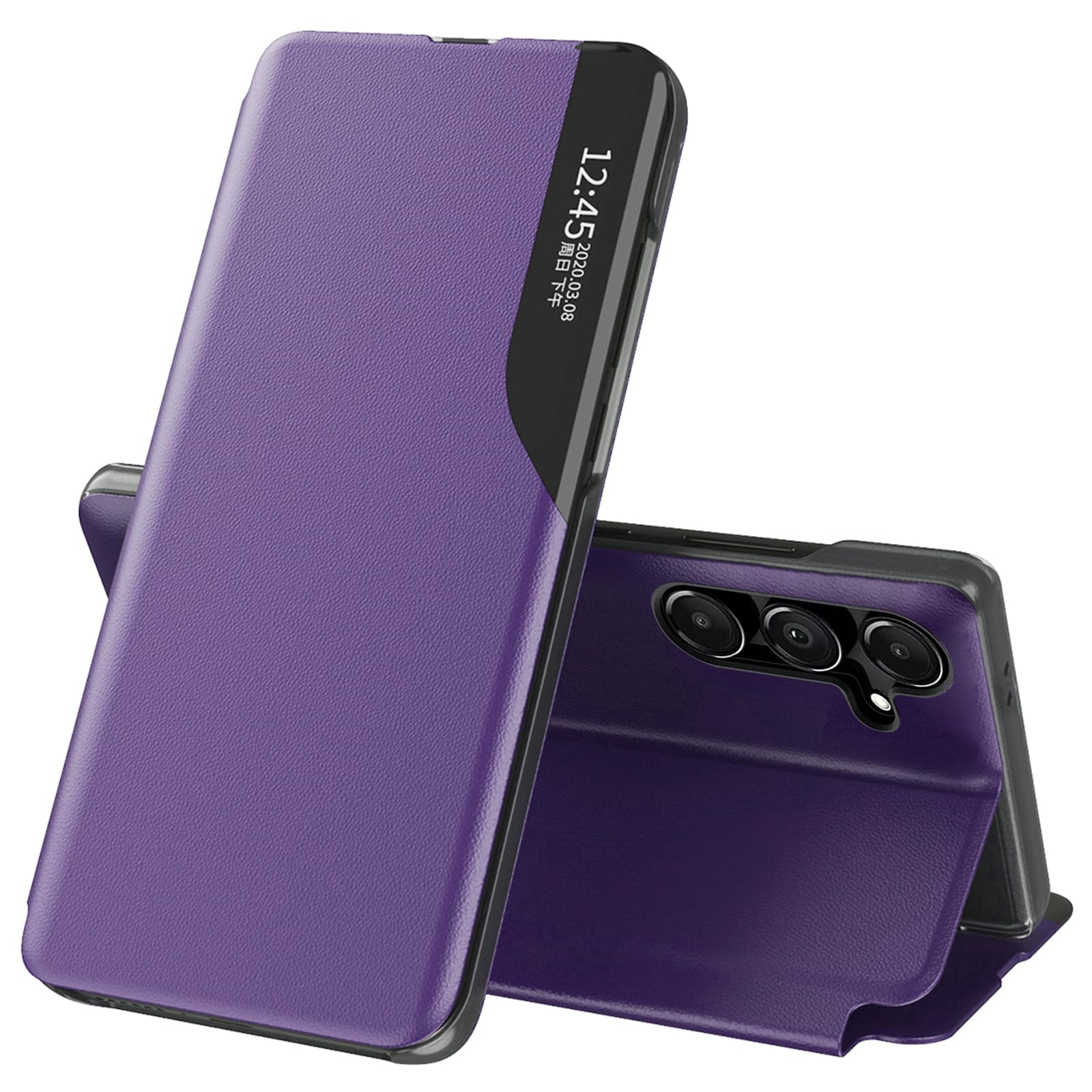 Carcasa S25 para Samsung Galaxy S25 de piel transparente con tapa fina, funda para Galaxy S25, carcasa 360 antigolpes, antigolpes, antiarañazos, con función atril para Samsung S25 Case (violeta)