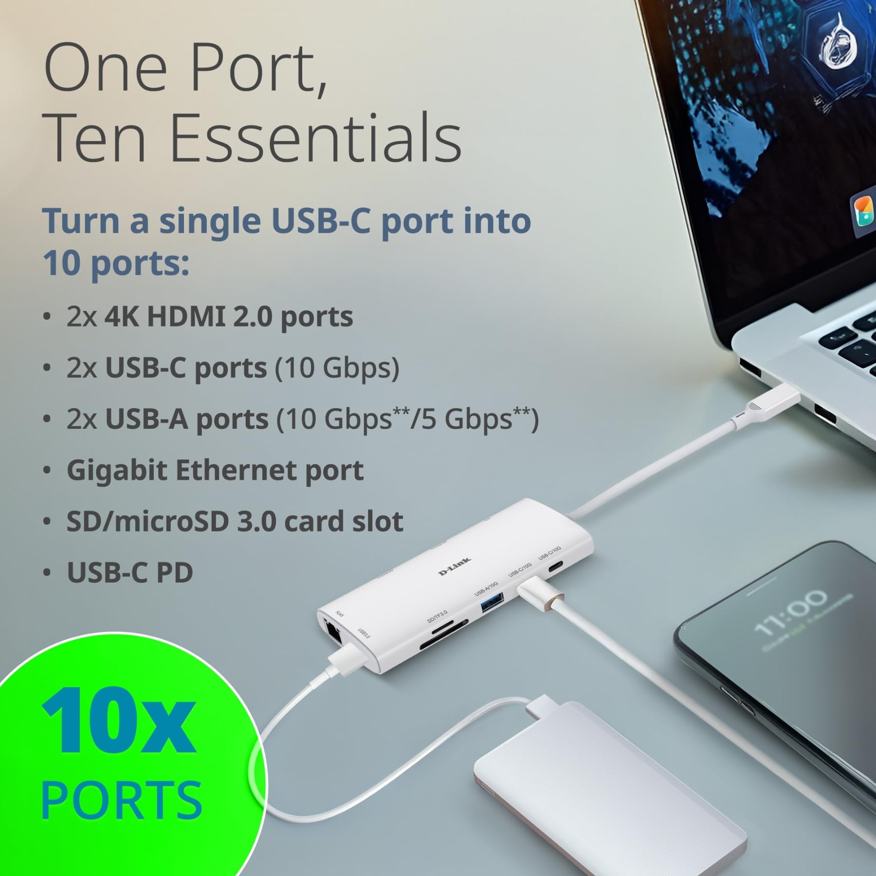 Amazon.com: D-Link 10-in-1 USB-C Hub, Max 100W Power Delivery