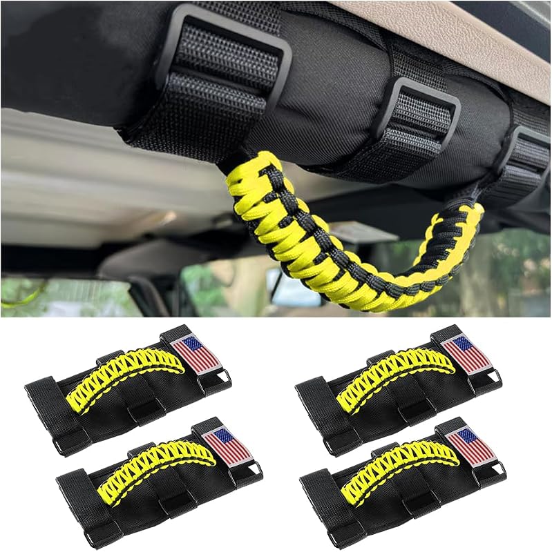 Alças de apoio para barra anticapotamento HZEL para Jeep Wrangler JK/JL/TJ, amarelas – Conjunto com 4 unidades