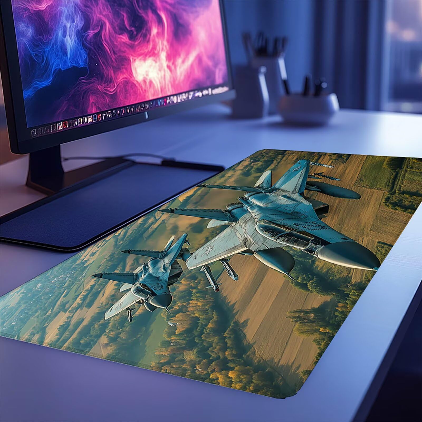 Tappetino Mouse Aereo 120x60x0.3cm, Tappetino Gaming Combattente Sottomano Scrivania per Compatibile Con Tastiera Wireless e Mouse Wireless,Impermeabile Mousepad per Accessori Scrivania Gaming 2661GYL