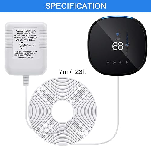 Miniatura 6 de Hotop Adaptador de cable C de 24 voltios para termostato inteligente, conector de alimentación de 16.5 pies de largo con certificación UL cable C