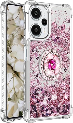 Miniatura 6 de Funda con purpurina para Xiaomi Poco F5 para mujeres y niñas, cubierta líquida de TPU suave TPU con anillo de diamantes brillantes para Xiaomi Poco
