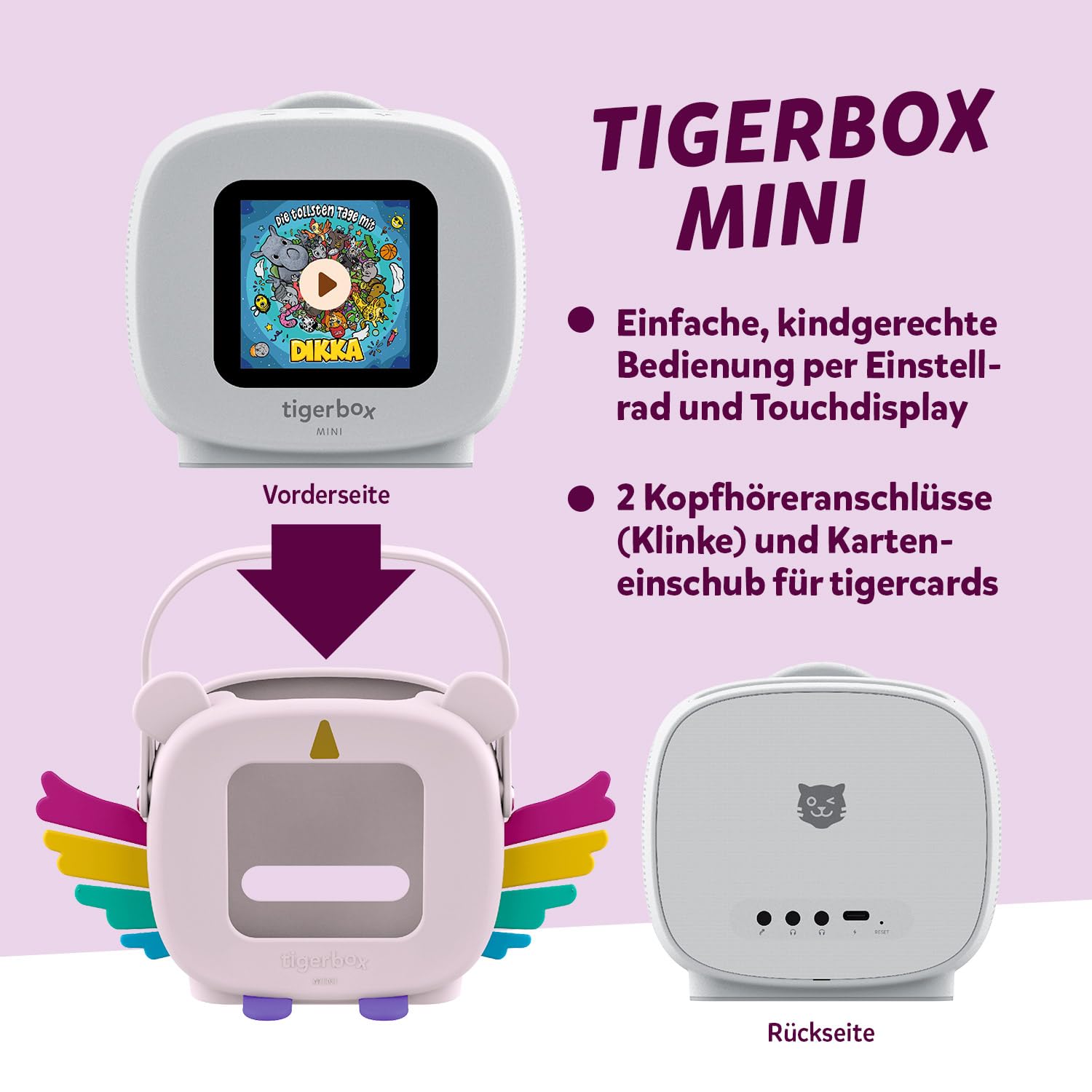 tigermedia tigerbox MINI - Elphi Einhorn | Inkl. 4 Wochen tigertones Zugang | Hörspielbox für kleine Kinder | Mit Offline-Modus, Lautstärkebegrenzung, Kopfhöreranschluss | Kompatibel mit tigercards