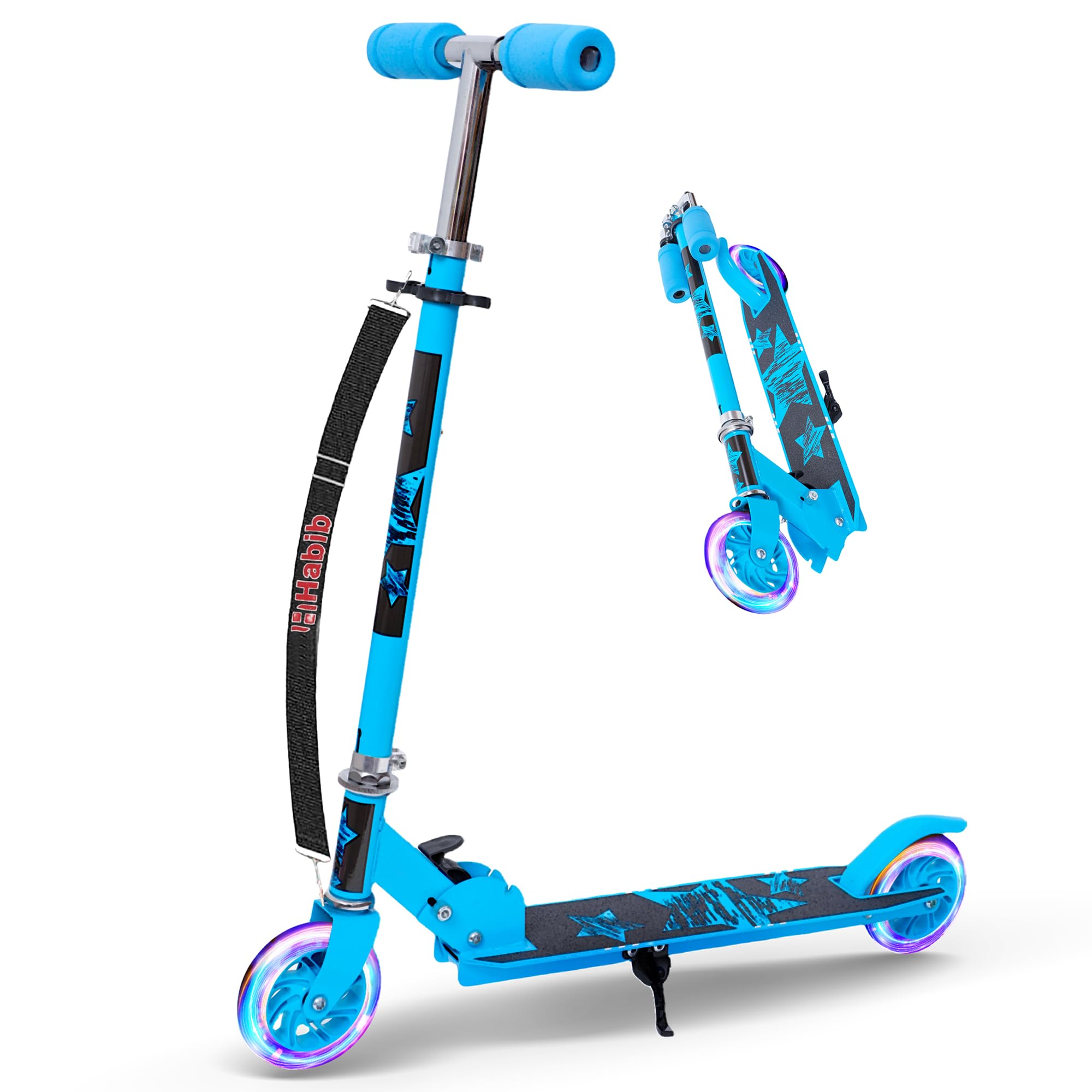 Kinderstep met 3 wielen, kinderstep met klapzitje en led-wielen, verstelbaar in hoogte 70-75-84 cm, evolutieve step 2 tot 8 jaar, meisjes en jongens (blauw