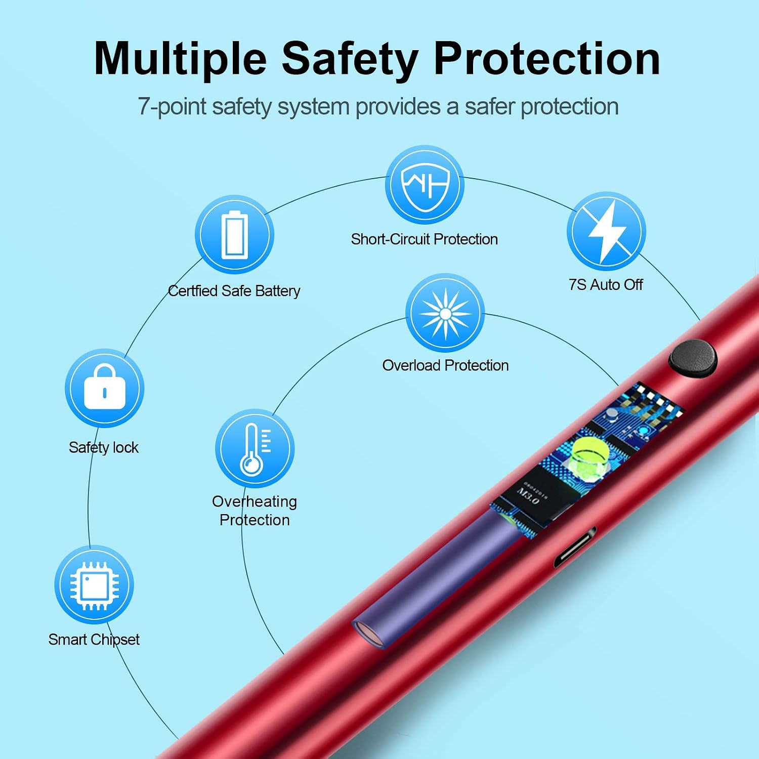 VORKA Electric Lighter, USB Type-C Rechargeable Candle Lighter, 360°Flexible Neck Long Arc Lighters Windproof Flameless with LED Battery Display for Candles Grill Camping Cooking BBQ Stove (Red)