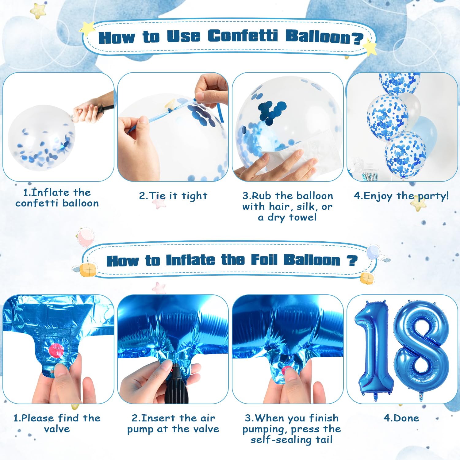 Decorazioni per 18° compleanno, palloncini blu per 18° compleanno, striscione di buon compleanno per decorazione per feste blu, numero 18 palloncino triangolo bandiera coriandoli palloncini per