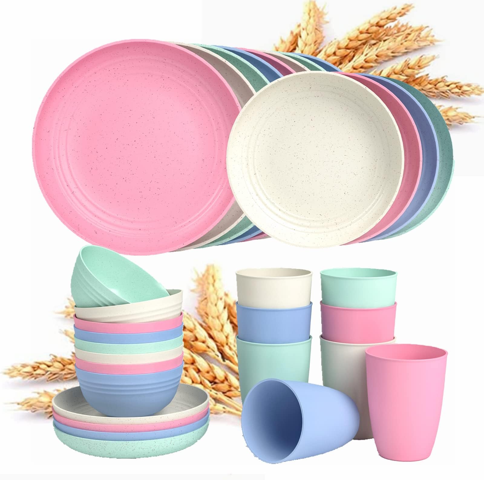 TOBWOLF 52pcs Wheat Straw Dinnerware Set for 4, Lightweight & Unbreakable RV
