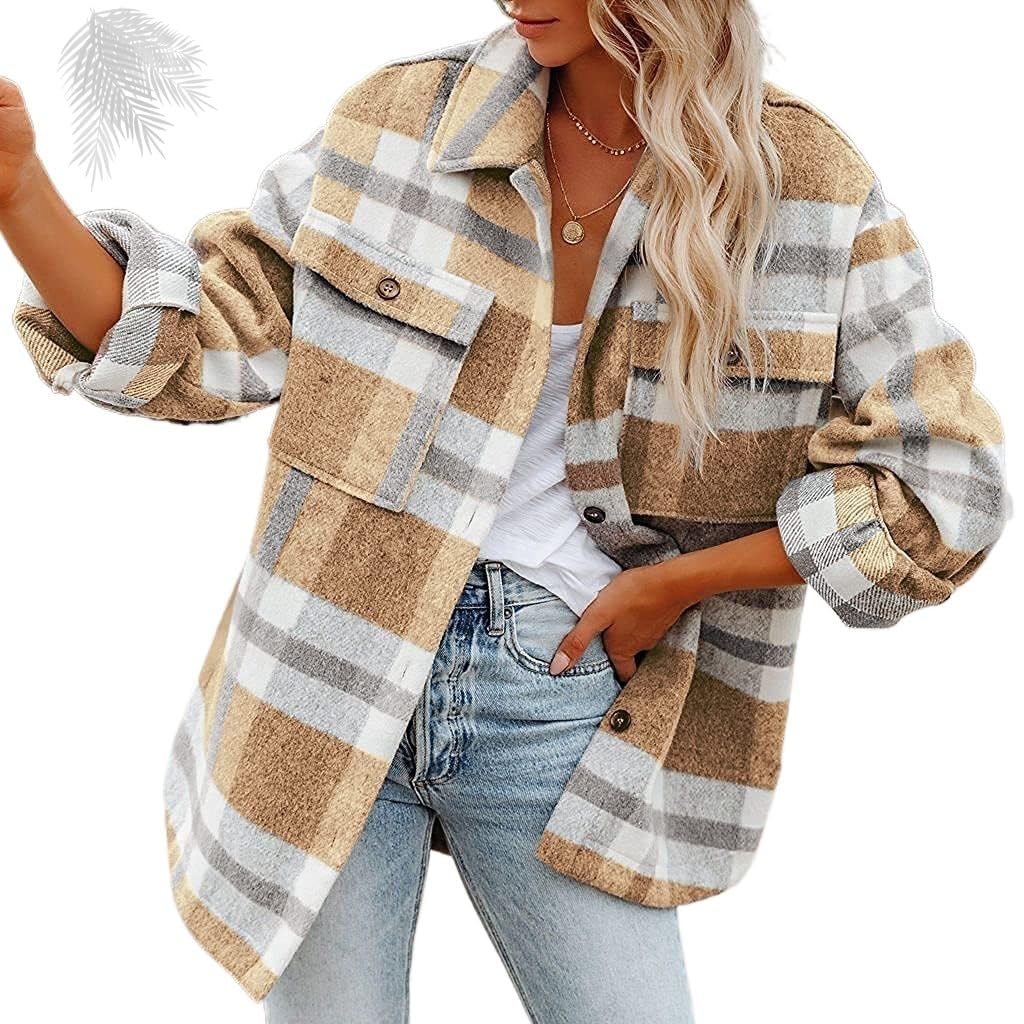 Generisch Camisas de franela de manga larga con botones y manga larga para mujer, informales, de franela, para negocios, para oficina
